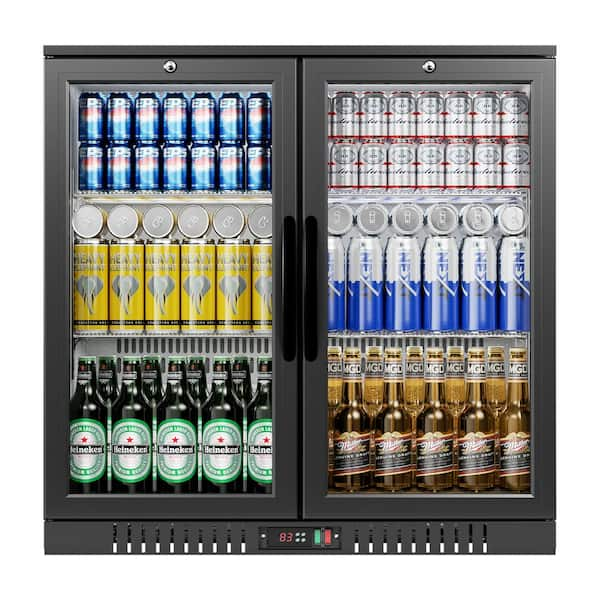 35 in 7.4 cu. ft. Back Bar Cooler with 2 Glass Swing Doors, LED Lighting, Counter Height Cooler Refrigerator in Black