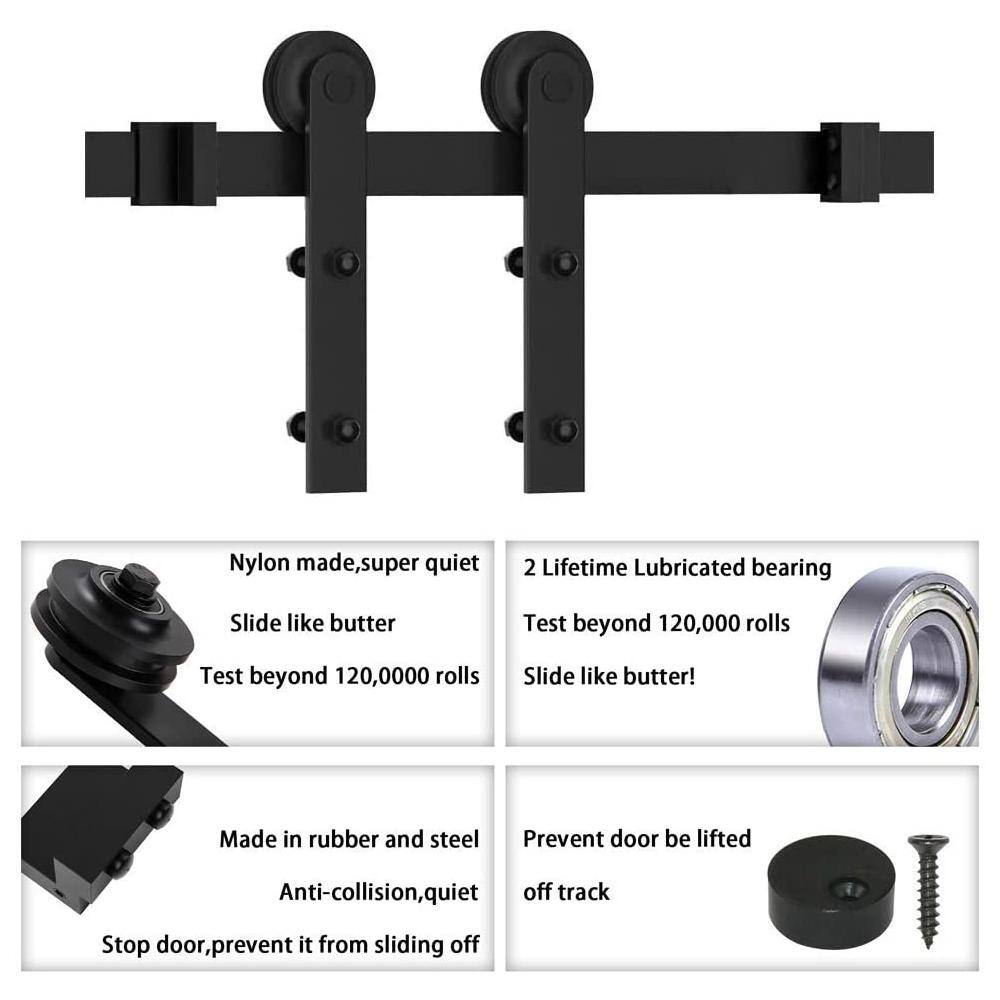 9ft Black Steel Sliding Barn Door Hardware Track Kit