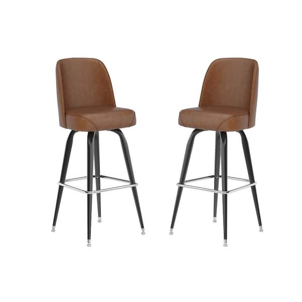Carnegy Avenue James 2-Pack Commercial Grade 31 in. Metal Barstool with Weathered Brown Swivel Bucket Seat