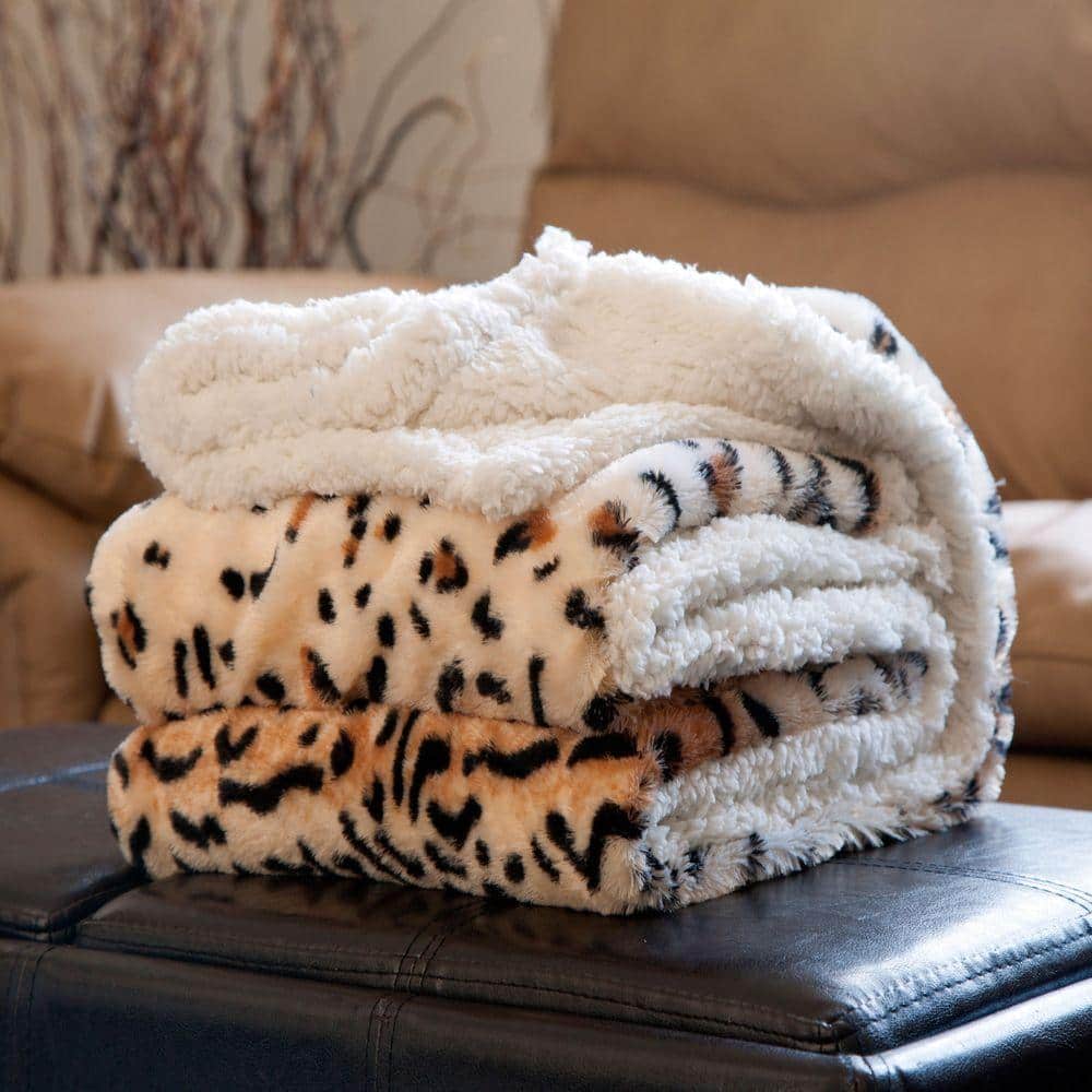 Tiger Print Fleece Sherpa Reversible Throw Blanket 50x60 Inch