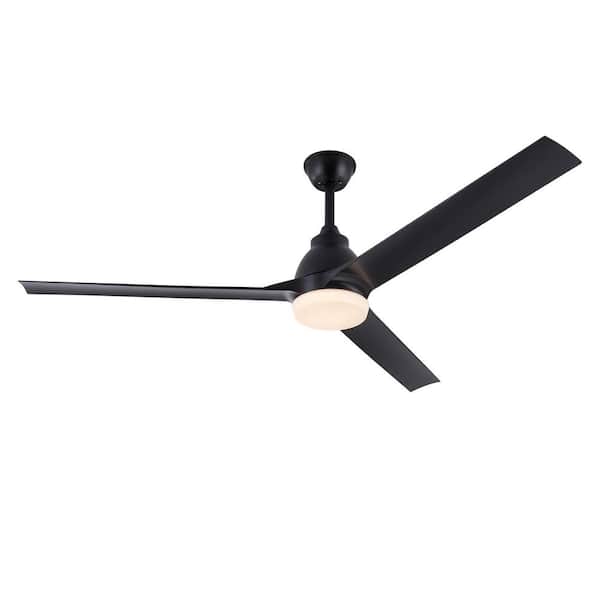 OUKANING 42 in. Black Modern Indoor Ceiling Fan with 3-Color Integrated LED and Reversible Motor, Remote Included