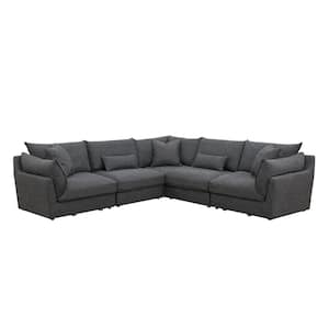 Claire 183 in. W Square Arm 5-Piece Linen Modular Sectional Sofa in. Dark Gray