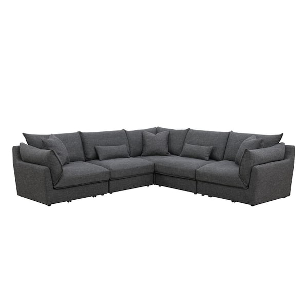 Best Master Furniture Claire 183 in. W Square Arm 5-Piece Linen Modular Sectional Sofa in. Dark Gray