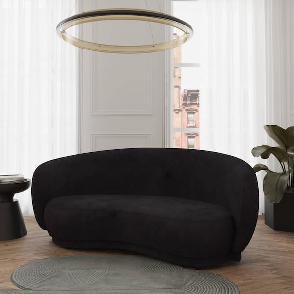 Leisuremod Faze 75.20 in. Slope Arm Velvet L-Shaped Sofa in Black