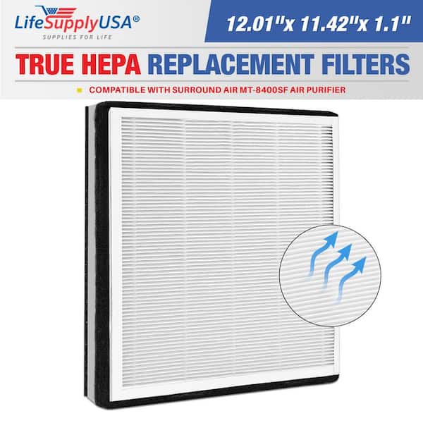 LifeSupplyUSA 3-in-1 HEPA, Carbon, Pre Filter Replacement Compatible with Surround Air MT-8400SF Air Purifier