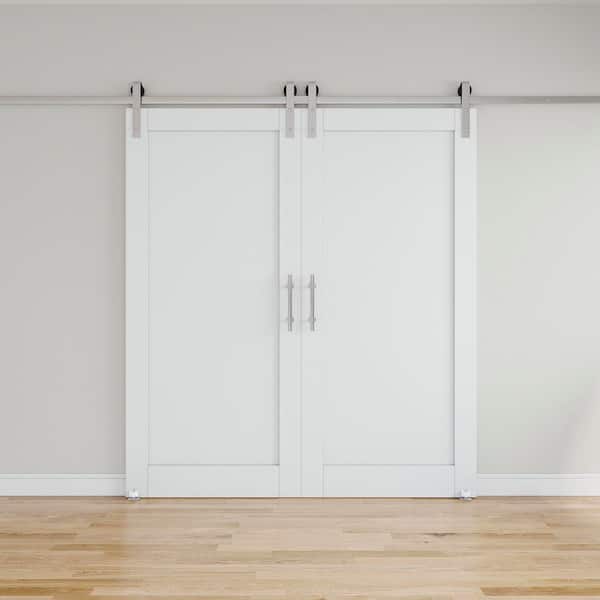 72 in. x 80 in. White 1-Panel Blank Solid Core Composite MDF Primed Sliding Barn Door with Hardware Kit Nickel Plated