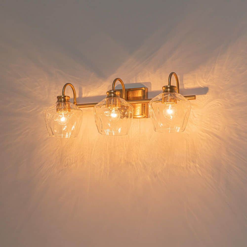 21.65 in. 3-Light Gold Dimmable Bathroom Vanity Light Fixture with Textured Glass Shades price history on PriceWatchPro