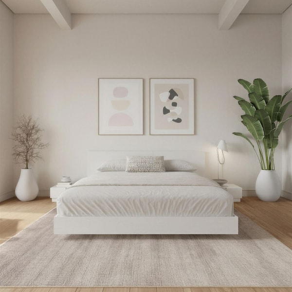 Satori 4-Piece White Composite Queen Size Low-Profile Platform Bedroom Set