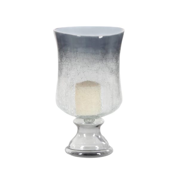 Litton Lane 14 in. Black Glass Handmade Turned Style Pillar Hurricane Lamp