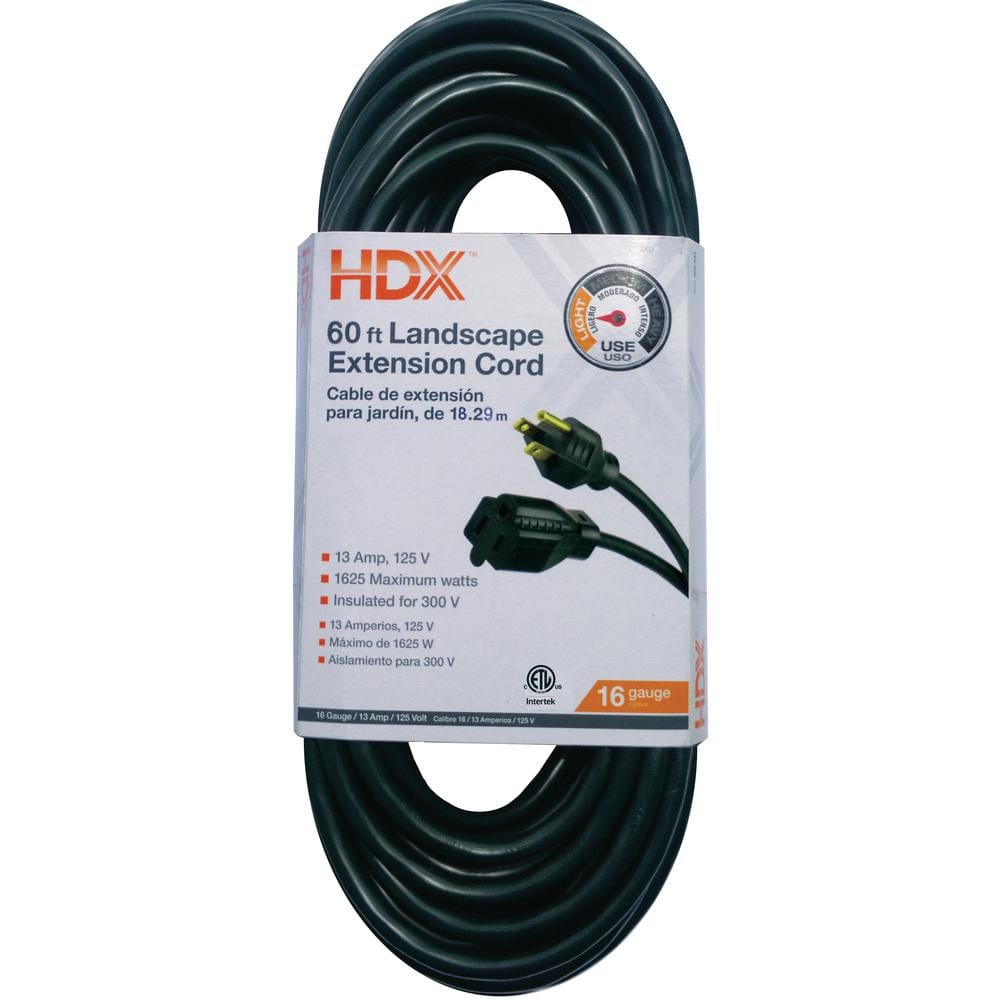 HDX 60 ft. 16/3 Extension Cord, Green SJTW16360GN - The Home Depot