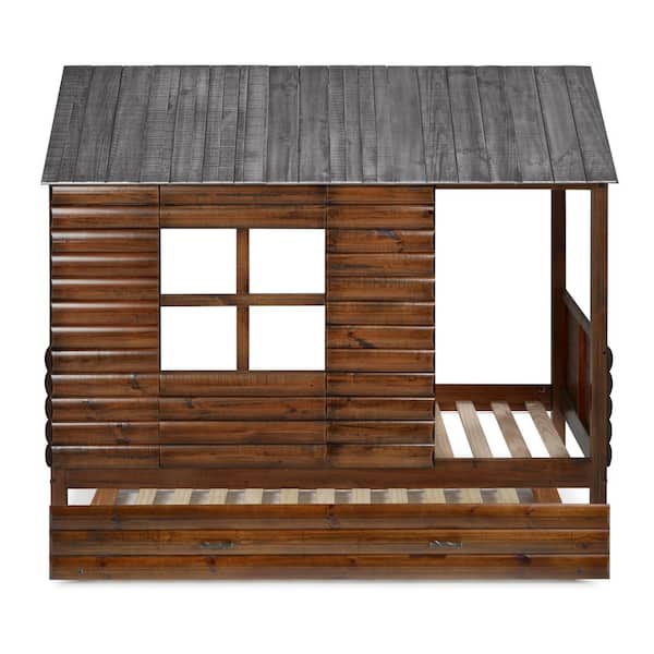 Donco Kids Log Cabin Rustic Walnut and Silver Twin Low Loft Bed