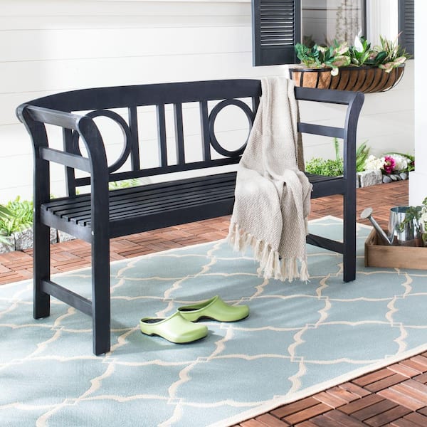 SAFAVIEH Moorpark 49.2 in. 2-Person Dark Slate Gray Acacia Wood Outdoor Bench