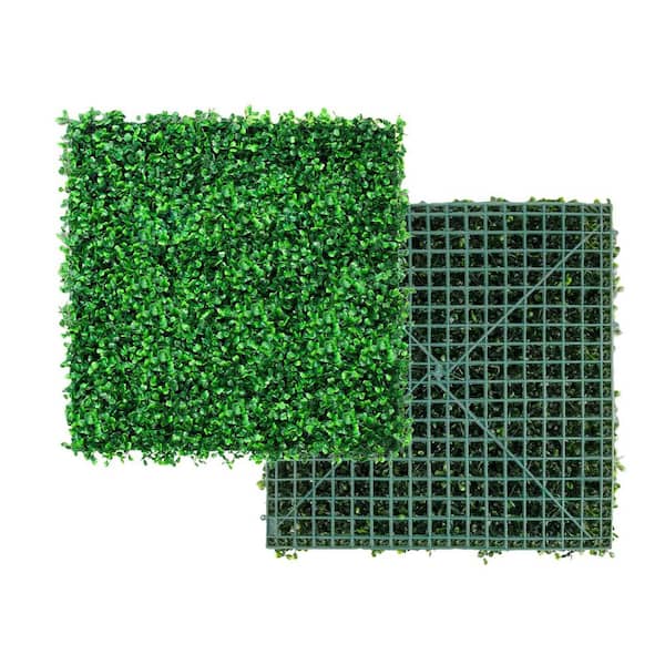 10 in. x 10 in. Artificial Grass Mixed Sod Plugs for Indoor Outdoor Patio, Balcony, Party, Garden Fence, Green (12-Pack)