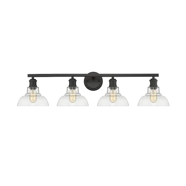 Golden Lighting Carver 4-Light Bath Vanity in Black with Clear Glass Shades