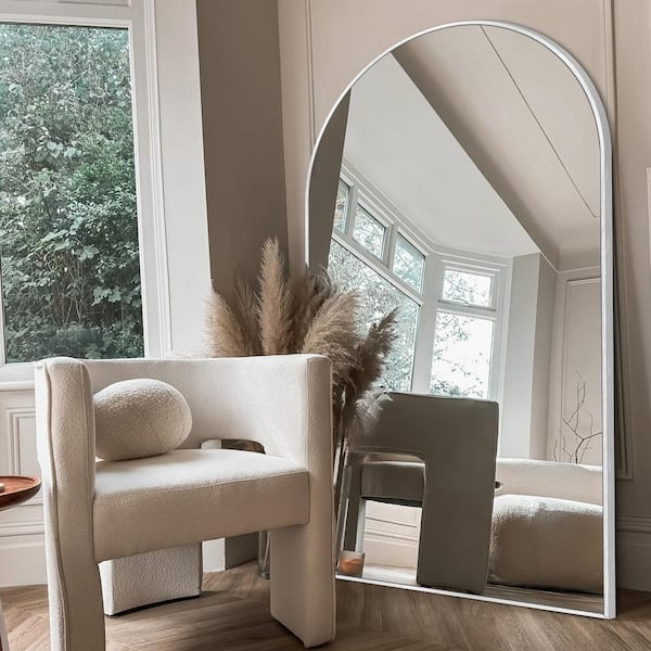 32 in. W x 71 in. H Arched Aluminum Alloy Frame Silver Oversized Full-length Mirror Standing Floor Mirror