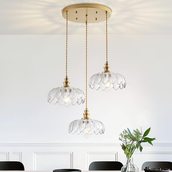 Jasslynn 3-Light Clear Modern Pendant Light with Floral Glass Shades for Bedroom, Living Room and Kitchen
