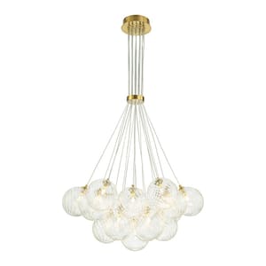 Bolton 19-Light Brass Modern Bubble Cluster, Sputnik Globe Bubble Chandelier with Swirled Glass Shades for Living Room