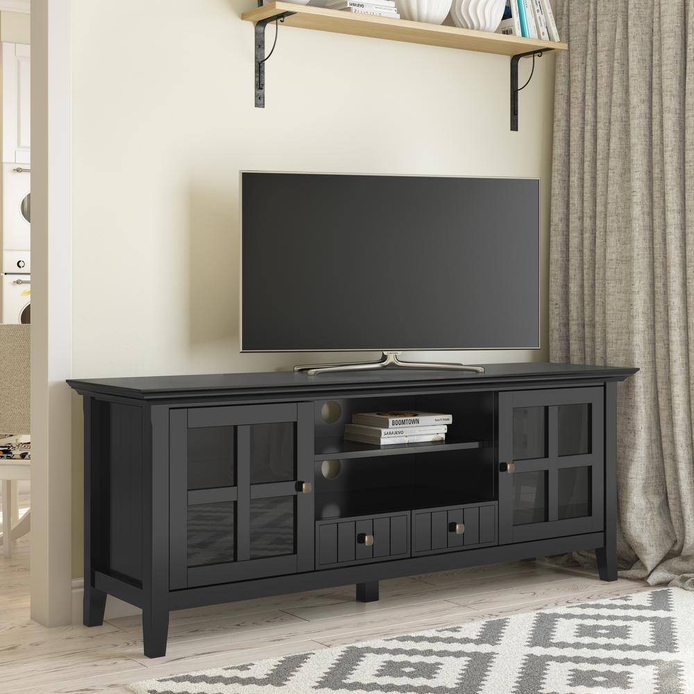 Acadian Black Solid Wood 60" TV Media Stand with Cabinets