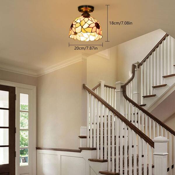 OUKANING 7.87 in. 1-Light Orange Sunflower Retro Semi-Flush Mount