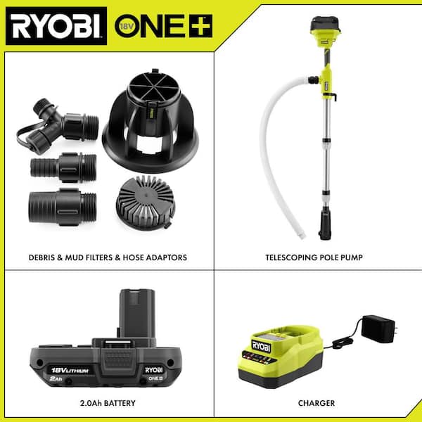 ONE+ 18V Cordless 1/6 HP Telescoping Pole Pump with 2.0 Ah Battery and Charger