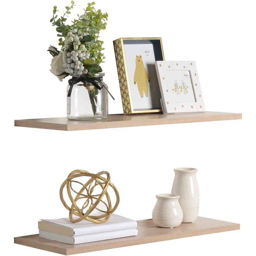 Delta 24 in. W x 0.5 in. H x 8 in. D Light Oak Slim Floating Shelves (2-Pack)