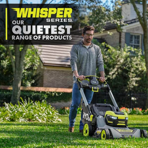 RYOBI - 40V HP Brushless Whisper Series 21" Walk Behind Self-Propelled All Wheel Drive Lawn Mower - Trimmer 3 Batteries Chargers
