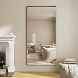 36 in. W x 72 in. H Black Aluminum Rectangle Framed Tempered Glass Wall-Mounted Full Mirror