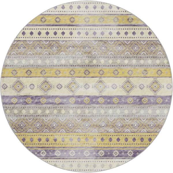 Dream Shag Premium Machine Washable Abstract ADS118 Purple 8 ft. x 8 ft. Round Rug