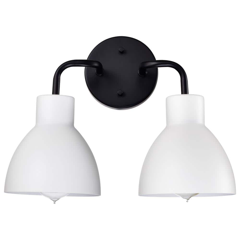 Sloan Matte Black and White Bell Vanity Light, 2-Light Direct Wire