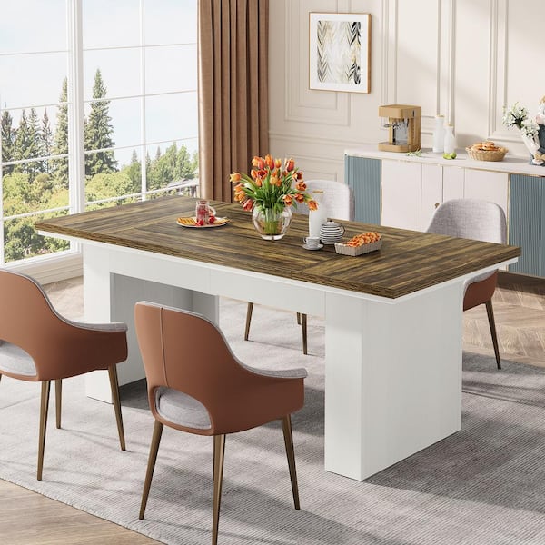 Halseey 63 in. Rustic Brown Wood Pedestal Dining Table Farmhouse Dinner Kitchen Table for 4