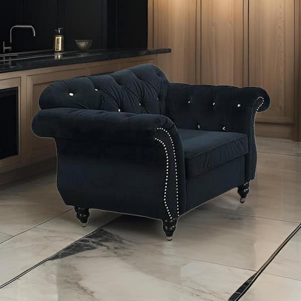 Rima Black Fabric Accent Chair with Rolled Arms