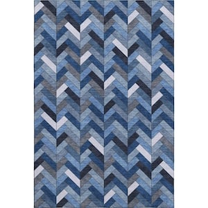 Mayfield Premium Machine Washable Abstract AMF2296 Blue 8 ft. x 10 ft. Area Rug