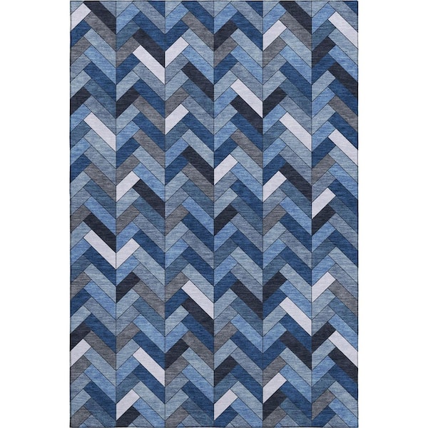 Mayfield Premium Machine Washable Abstract AMF2296 Blue 9 ft. x 12 ft. Area Rug