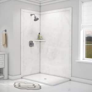 Elegance 36 in. x 48 in. x 80 in. 7-Piece Easy up Adhesive Corner Shower Wall Surround in Dune