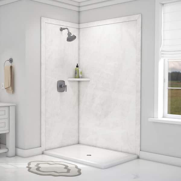 FlexStone Elegance 36 in. x 48 in. x 80 in. 7-Piece Easy up Adhesive Corner Shower Wall Surround in Dune