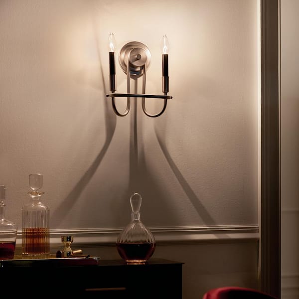 Capitol Hill 2-Light Brushed Nickel Bathroom Indoor Wall Sconce Light