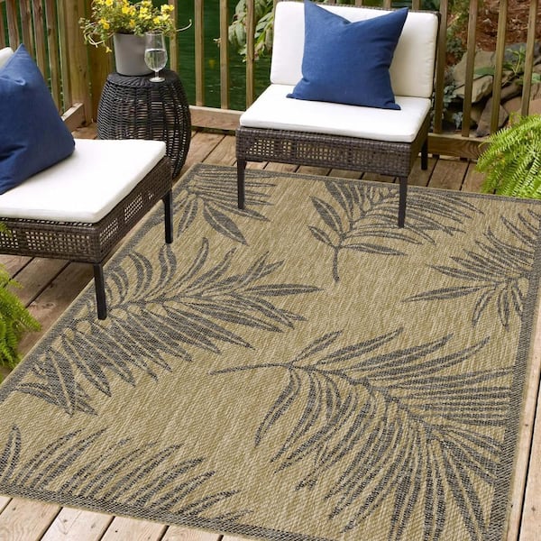 Liana Jute and Black 9 ft. x 12 ft. Indoor/Outdoor Area Rug