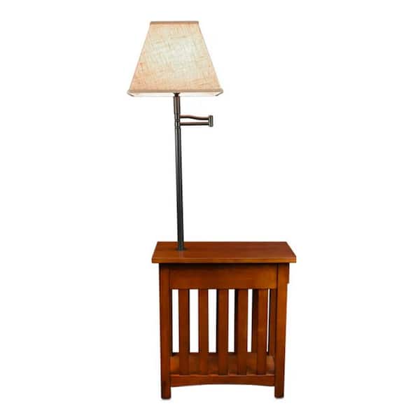 Leick Home 12 in. W Favorite Finds Mission Impeccable Medium Oak End/Side Lamp Rectangle Table with One Drawer and Shelf