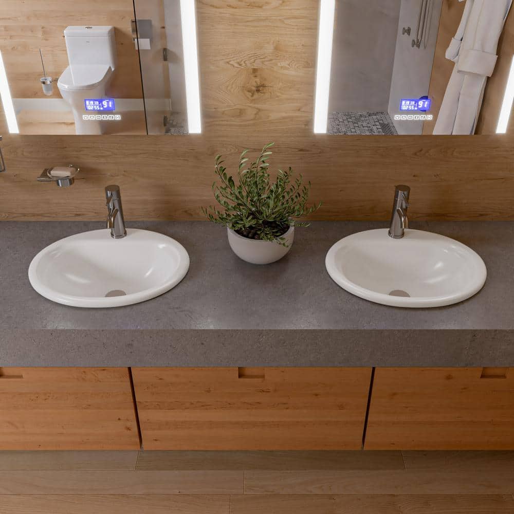White Ceramic Oval Drop-In Bathroom Sink with Overflow