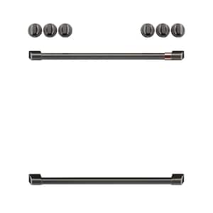 Front Control Induction Range Handle and Knob Kit in Brushed Black
