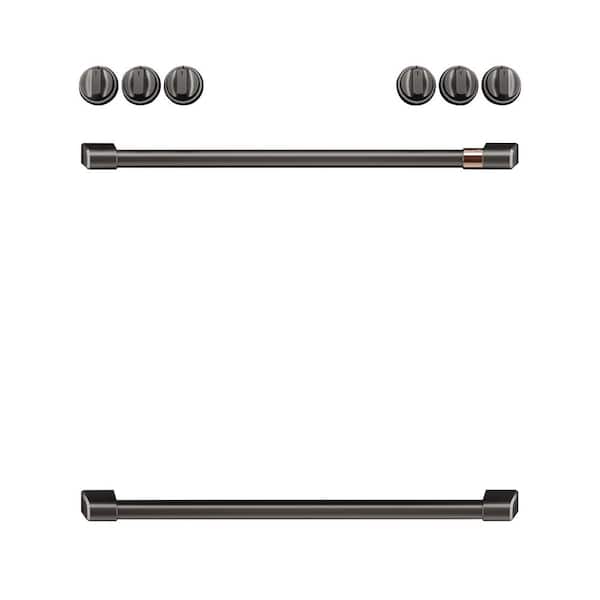 Cafe Front Control Induction Range Handle and Knob Kit in Brushed Black