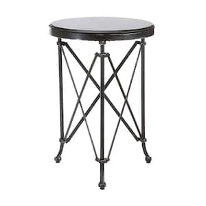Collected Notions Black Metal Side Table with Marble Top