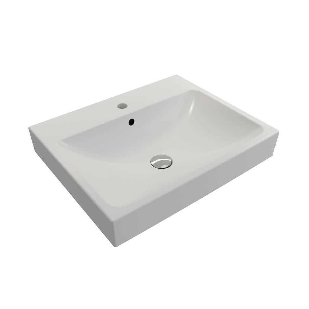 Matte White Ceramic Rectangular Wall-Mounted Bathroom Sink