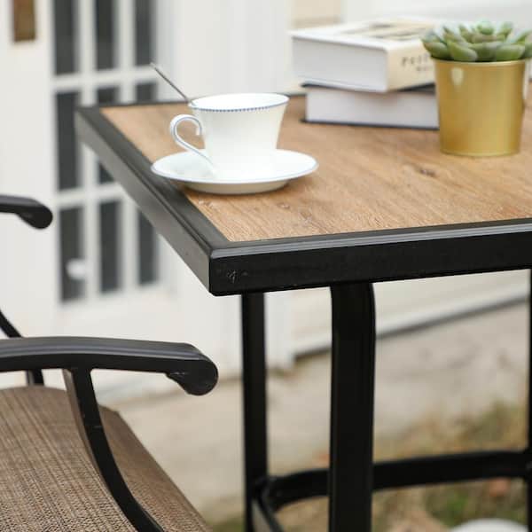 PHI VILLA Black 3-Piece Metal Square Outdoor Patio Bar Set