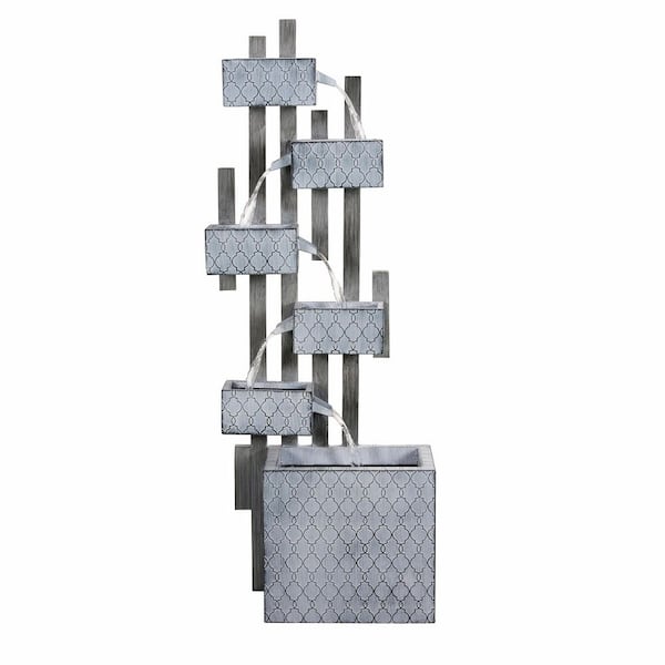 HI-LINE GIFT LTD 6-Box Metal Water Fountain with LED Lights and Planter