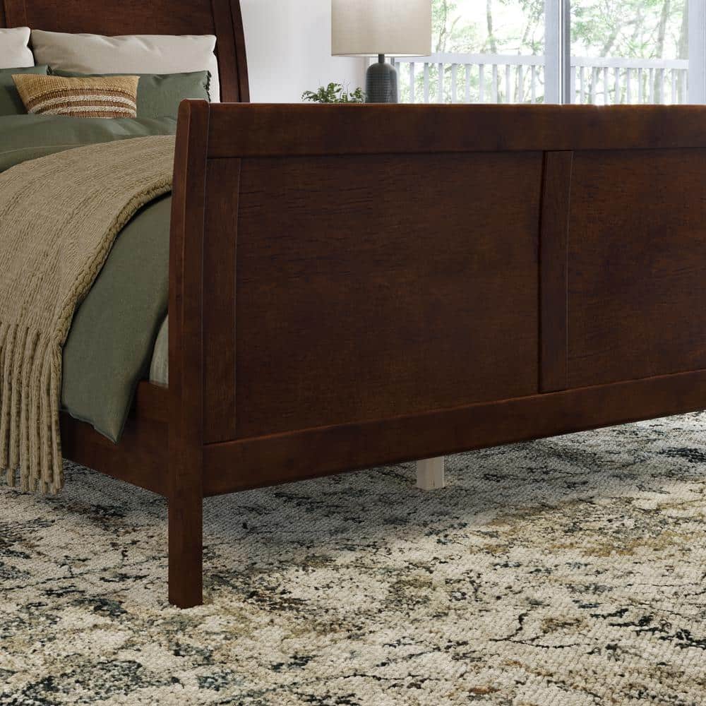 Valencia Full Walnut Wood Sleigh Platform Bed with Headboard