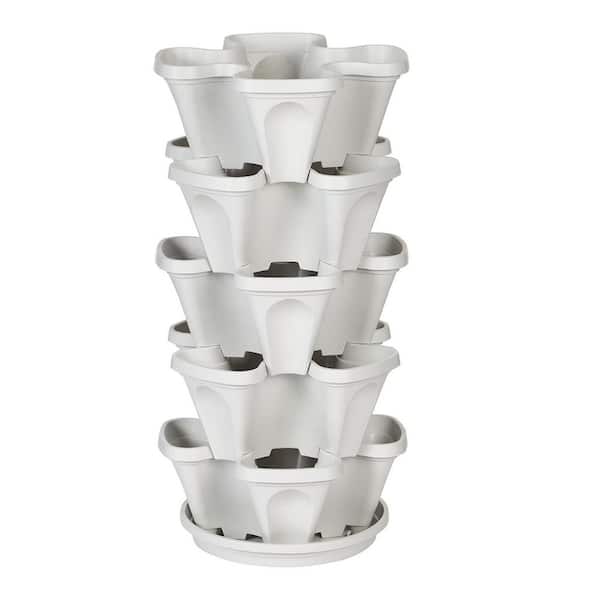 28 in, x 12 in. White Plastic 5-Tier Vertical Garden Planter