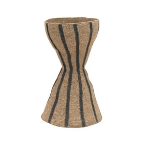 Hand-Woven Seagrass Hour Glass Shape Vase with Stripes in Natural and Black