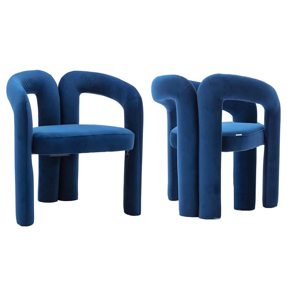 Contemporary Designed Navy Blue Velvet Upholstered Accent Arm Chair Dining 