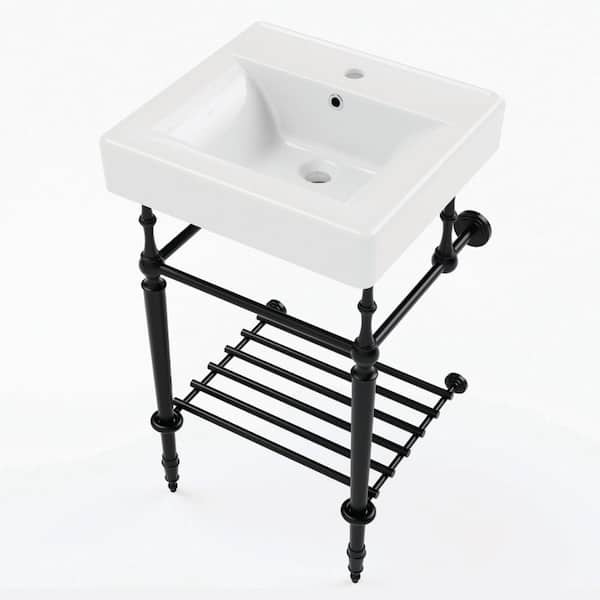 Edwardian 20 in. x 18 in. Console Sink Combo in White Ceramic/Matte Black with Legs